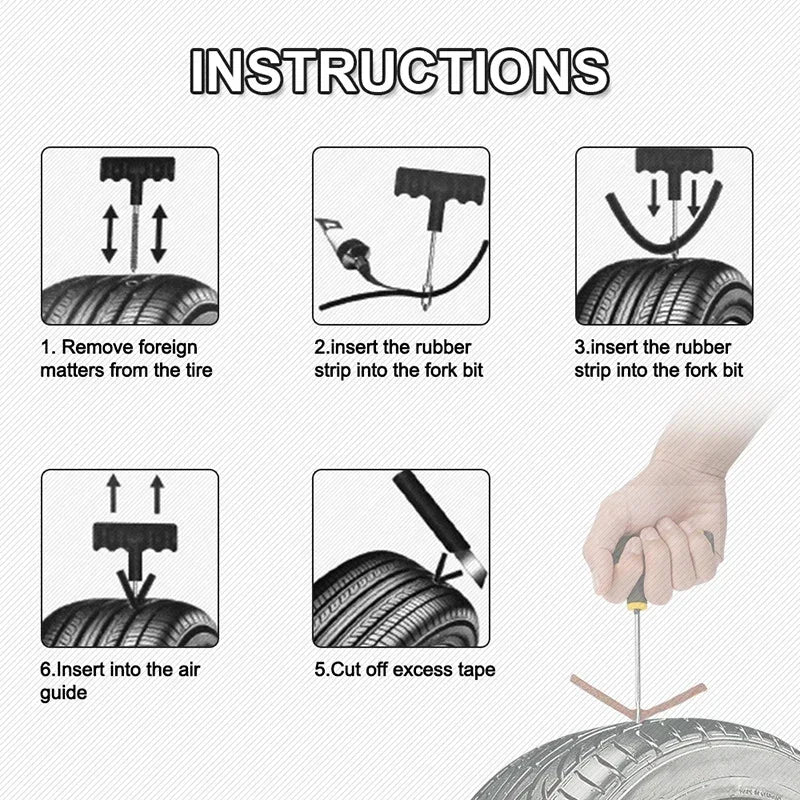 Tubeless Tire Puncture Repair Kit for Car and Motorcycle - 5