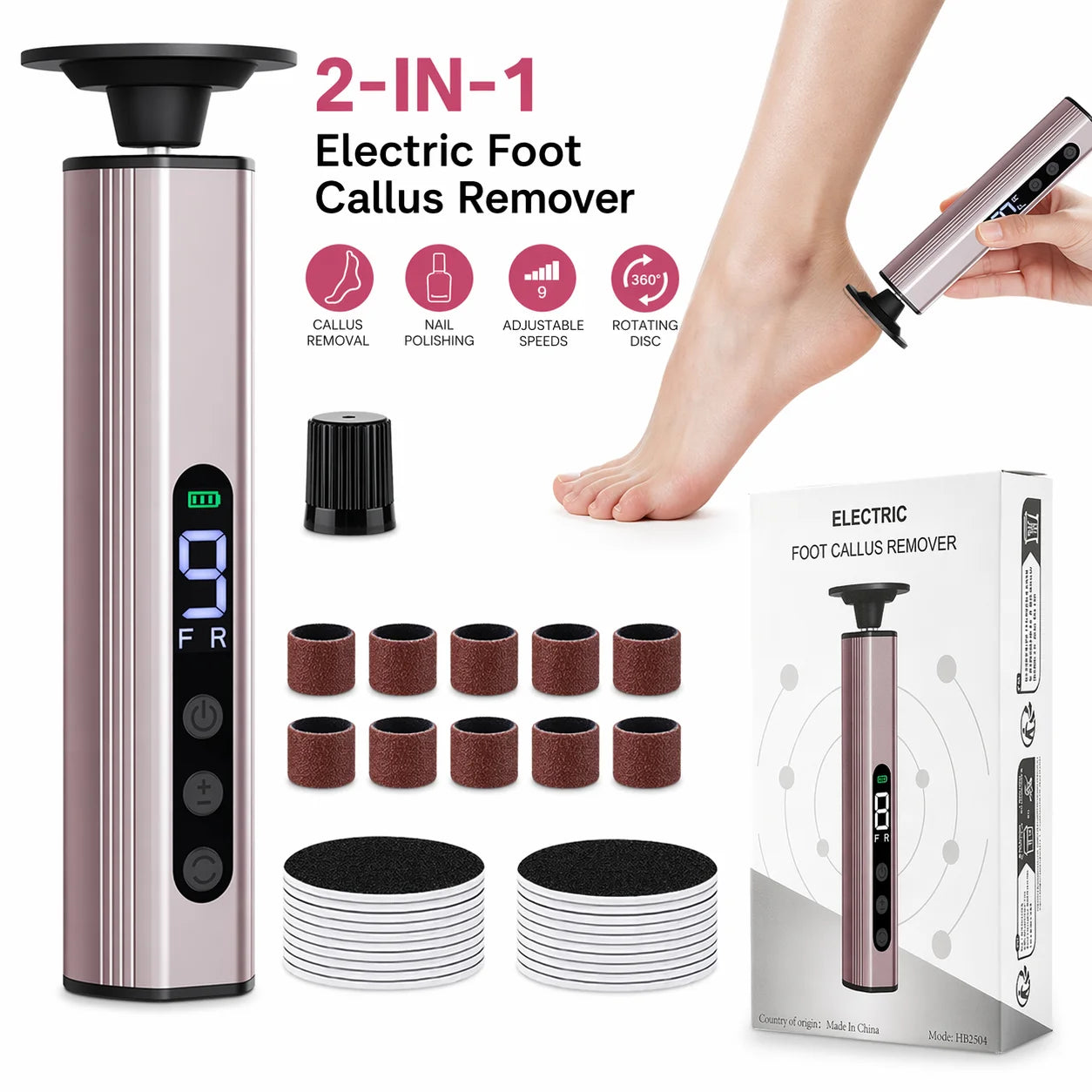 Electric Rechargeable Foot Callus Remover with 9 Speed Settings - 1