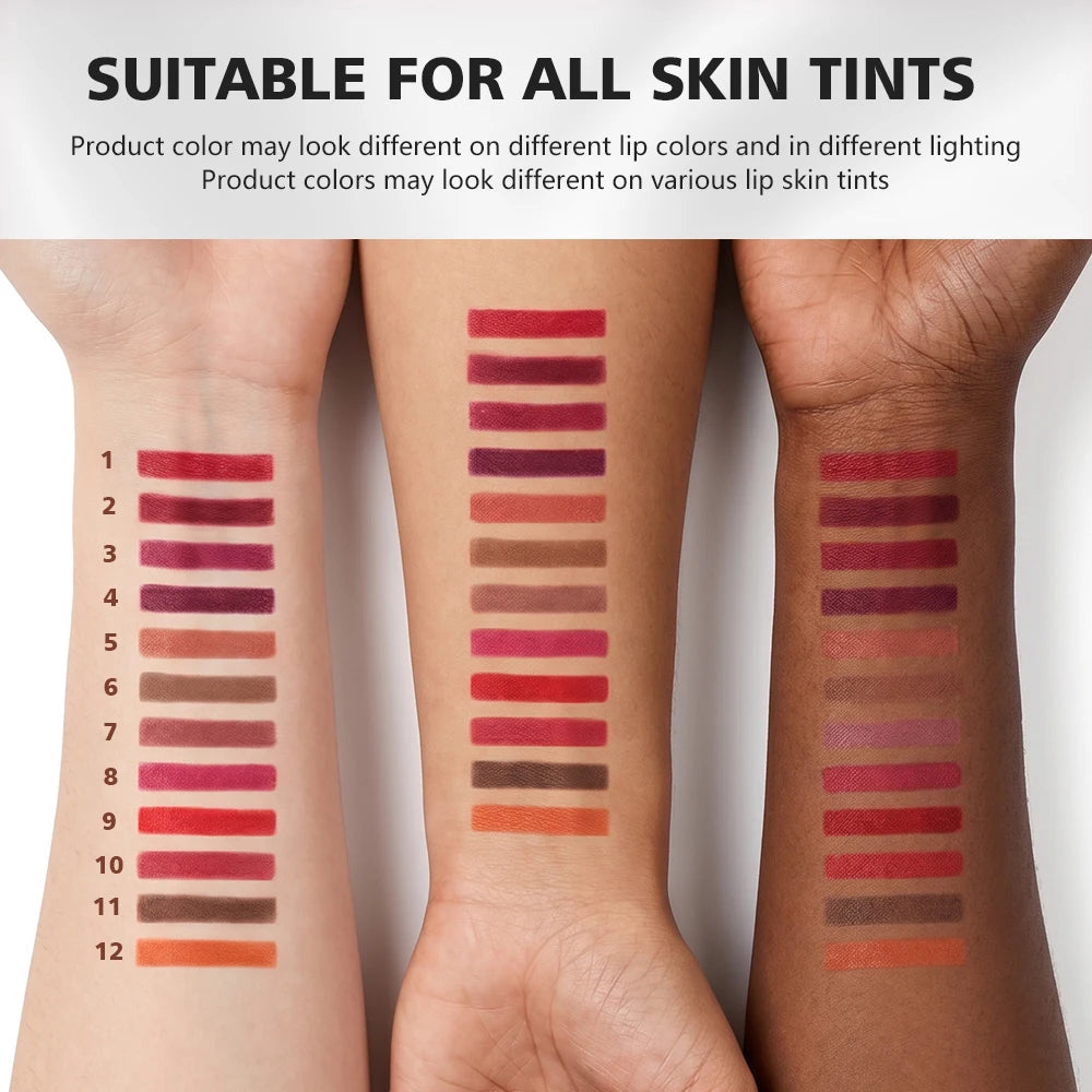 12-Piece Waterproof Semi-Matte Lip Liner Pencil Set