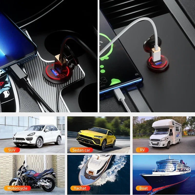 Dual USB Fast Car Charger Socket with Touch Switch - 3