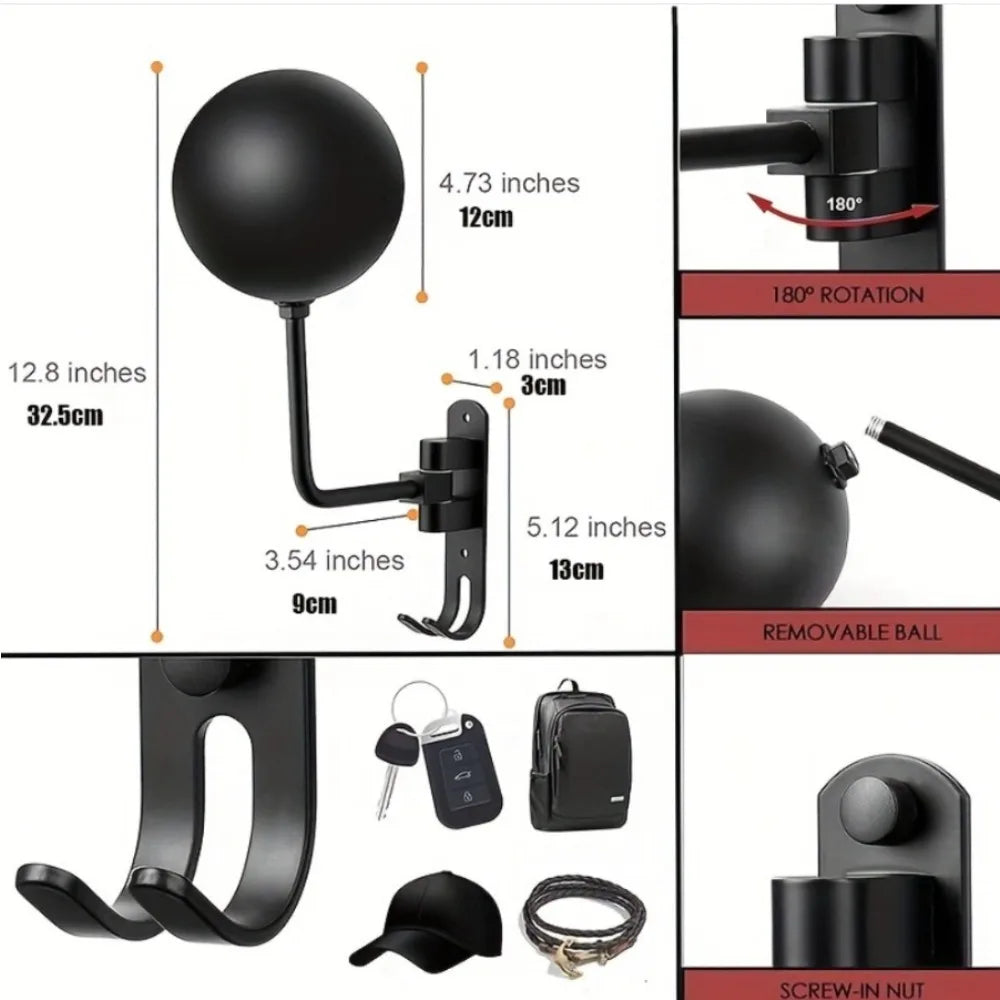 Adjustable Wall-Mounted Helmet Holder and Storage Rack - 6