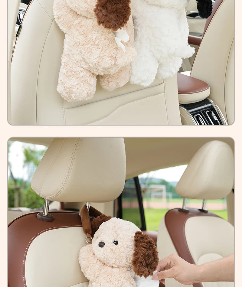 Cute Cartoon Plush Car Tissue Holder Hanging Organizer