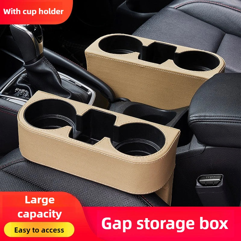 Leather Car Seat Gap Organizer and Dual Cup Holder - 2