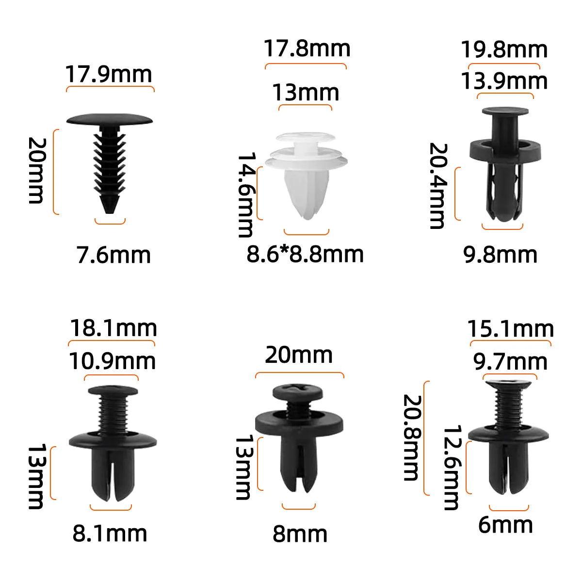 Universal Car Bumper and Trim Fastener Retainer Clip Set
