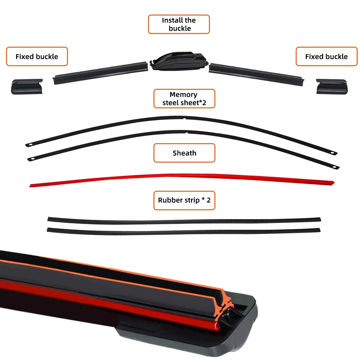Universal J Hook Wiper Blades Double Layer Rubber Windshield Wiper