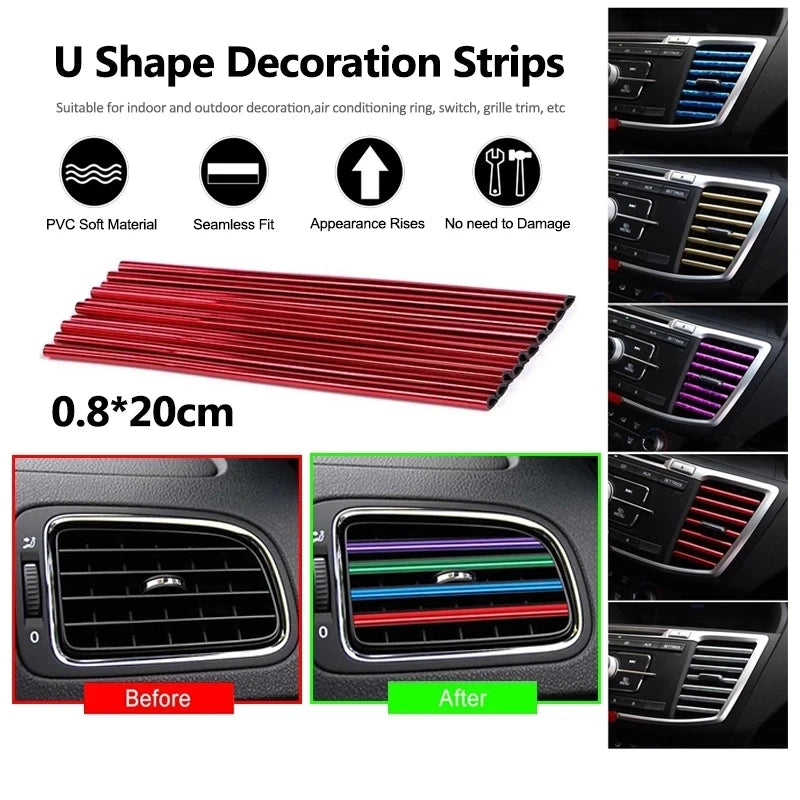 10PCS Car Air Vent Trim Strips Interior Decoration Outlet Moulding - 5