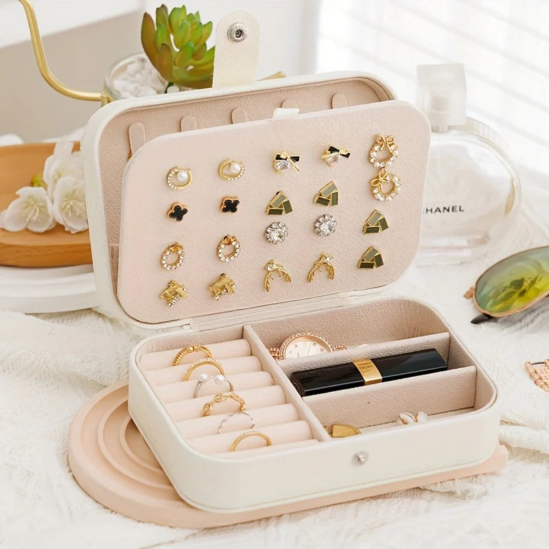 Portable Leather Travel Jewelry Organizer Case