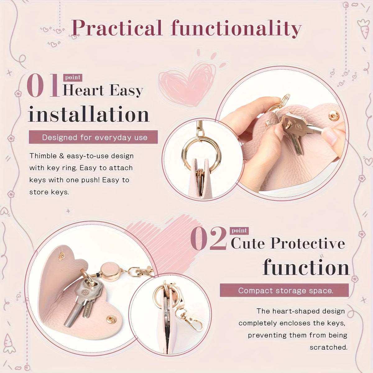 Heart-Shaped Retractable Keychain Wallet