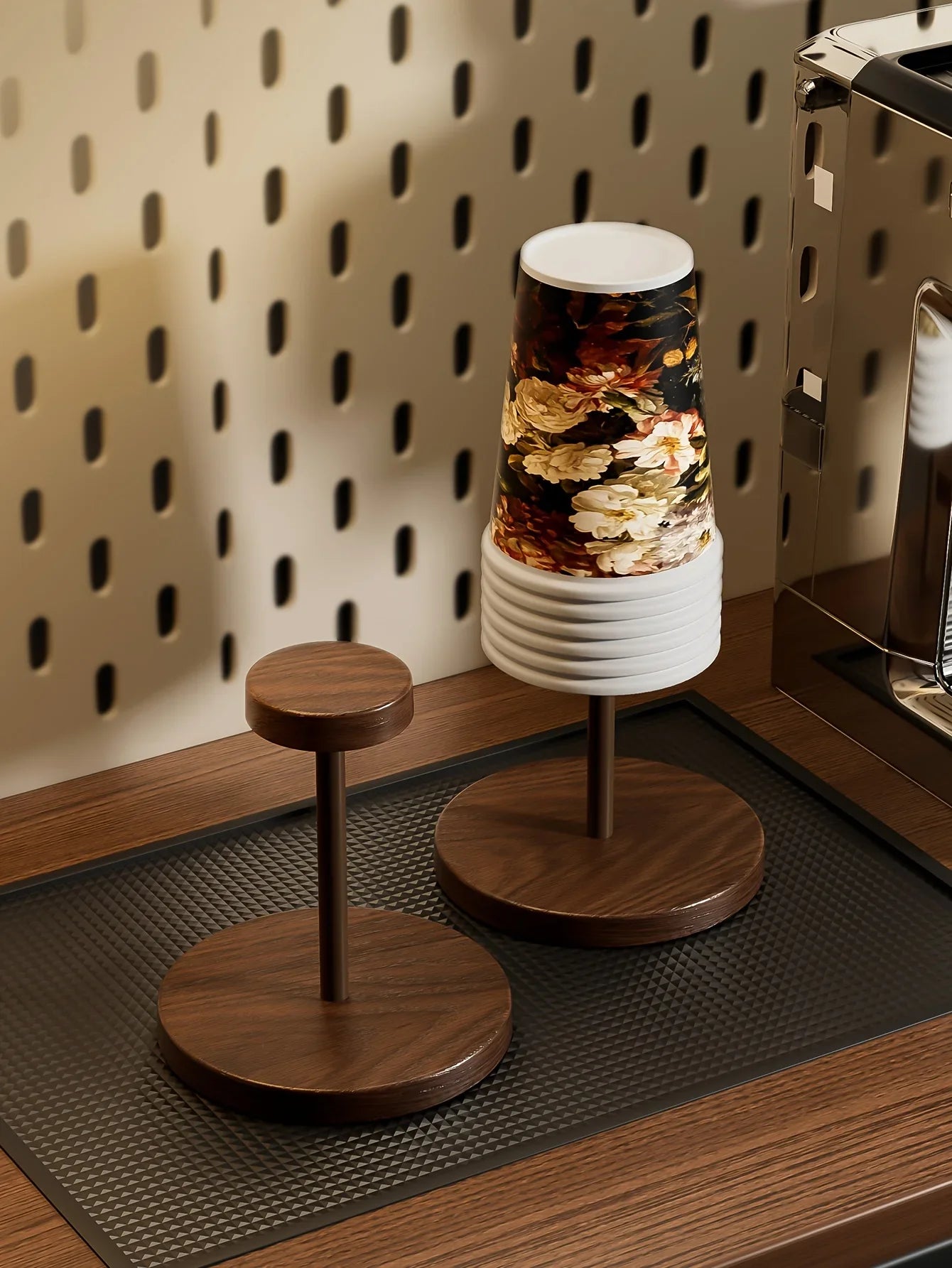 Walnut Finish Wooden Paper Cup Dispenser Stand - 14