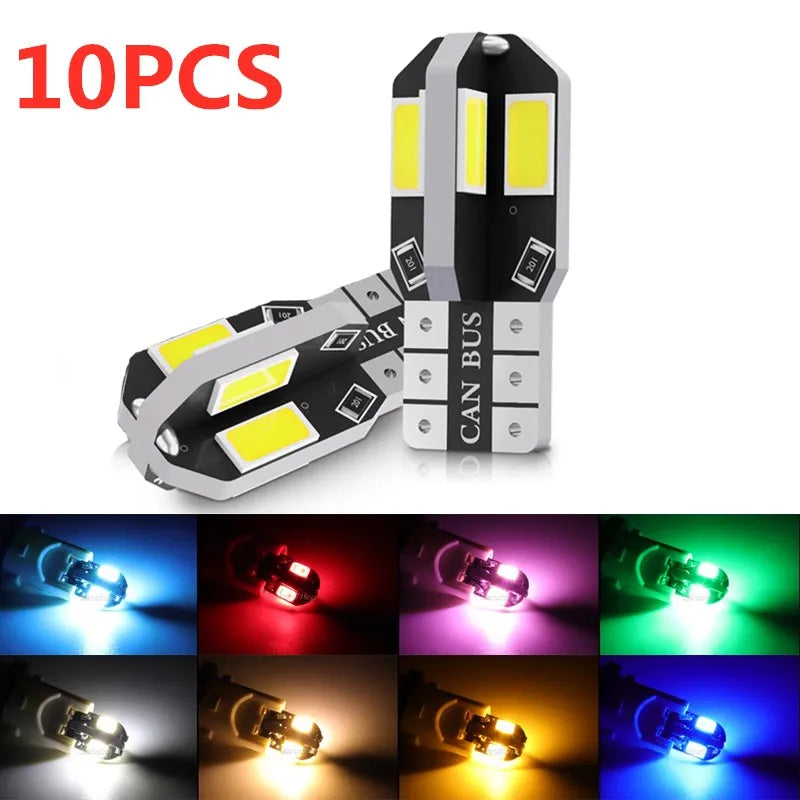 10PCS T10 W5W LED Canbus Bulbs Interior Map Dome License Plate Lights