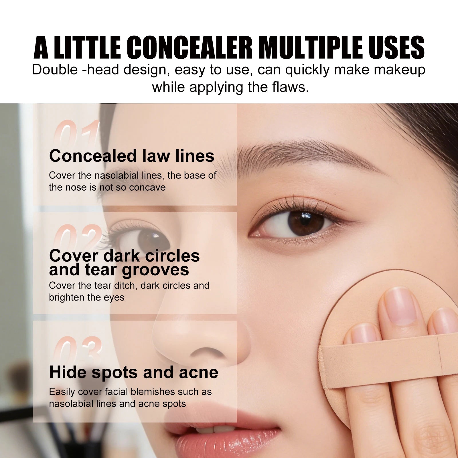 3-Color Cream Face Concealer Palette for Dark Circles and Blemishes - 8