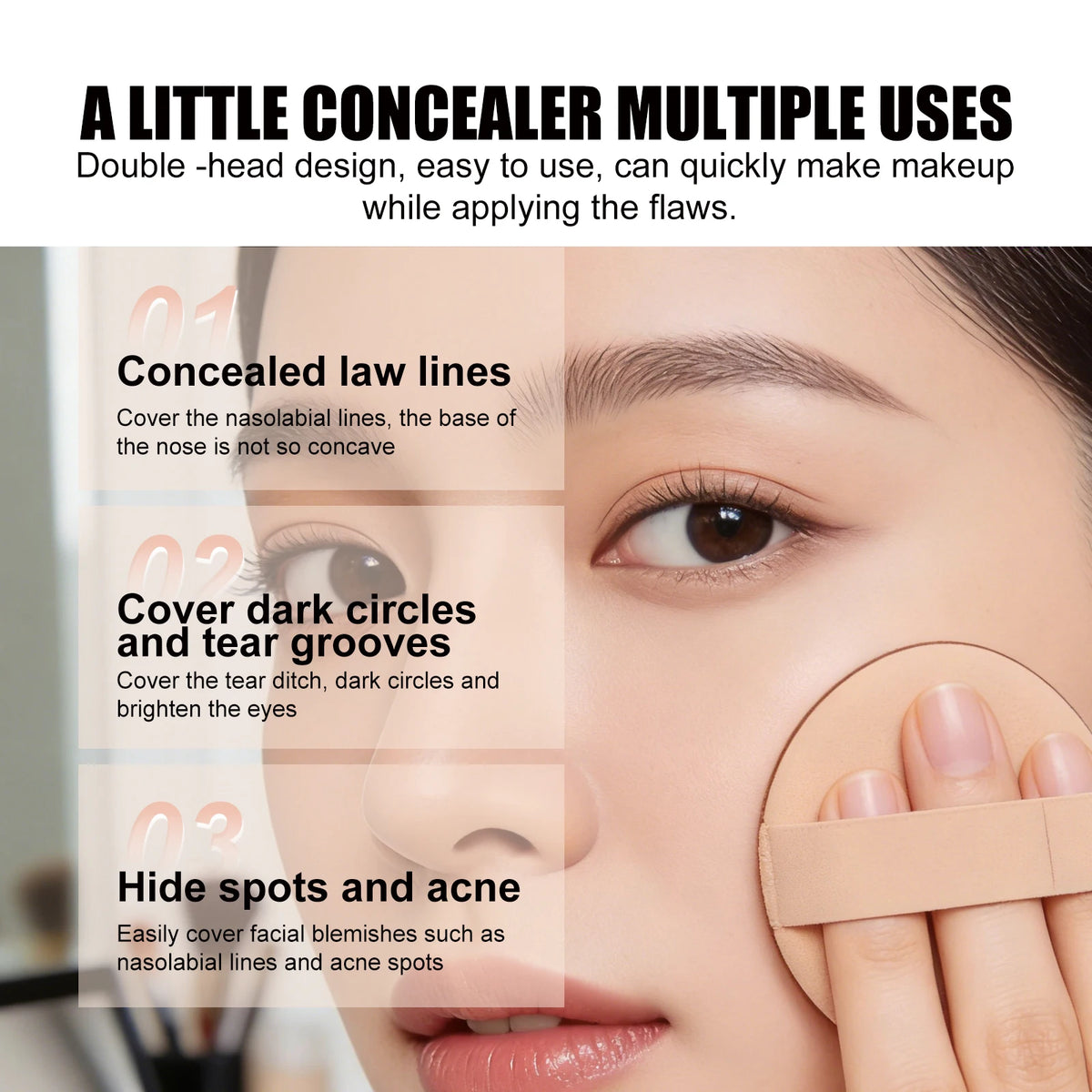3-Color Cream Face Concealer Palette for Dark Circles and Blemishes