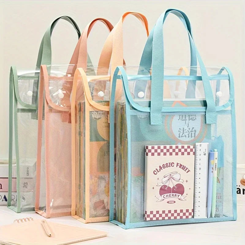 Transparent Double-Layer Student Tote Bag for Books and Supplies - 1