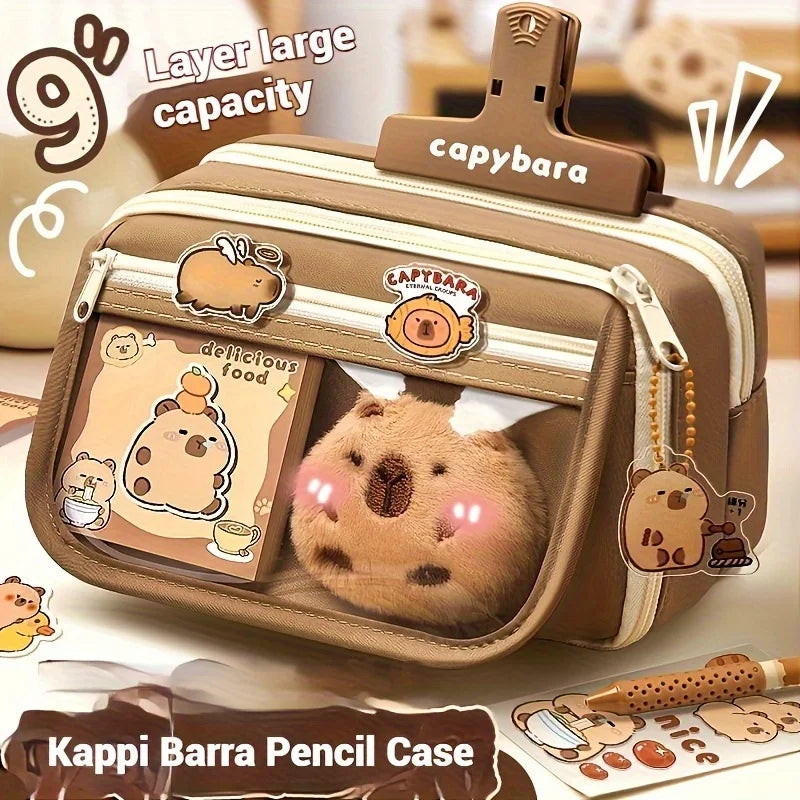 Large Capacity Capybara Multi-Layer Stationery and Makeup Bag