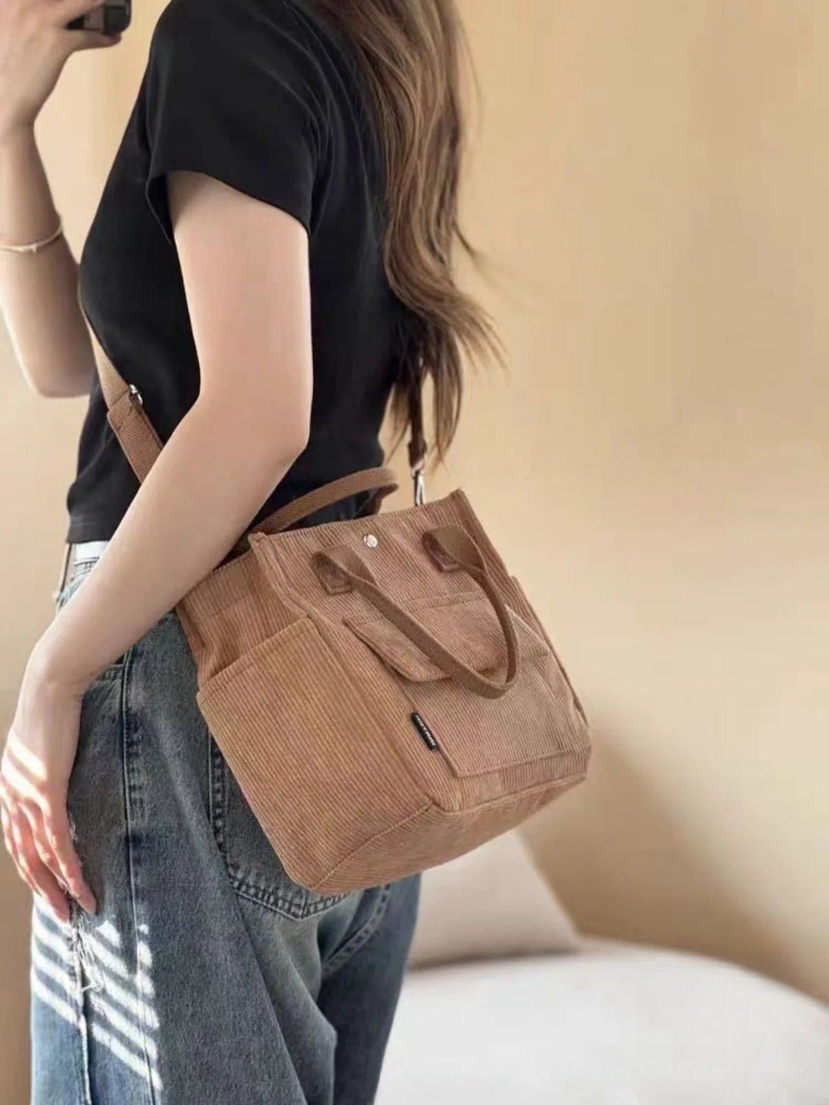 Multifunctional Corduroy Casual Shoulder and Handbag