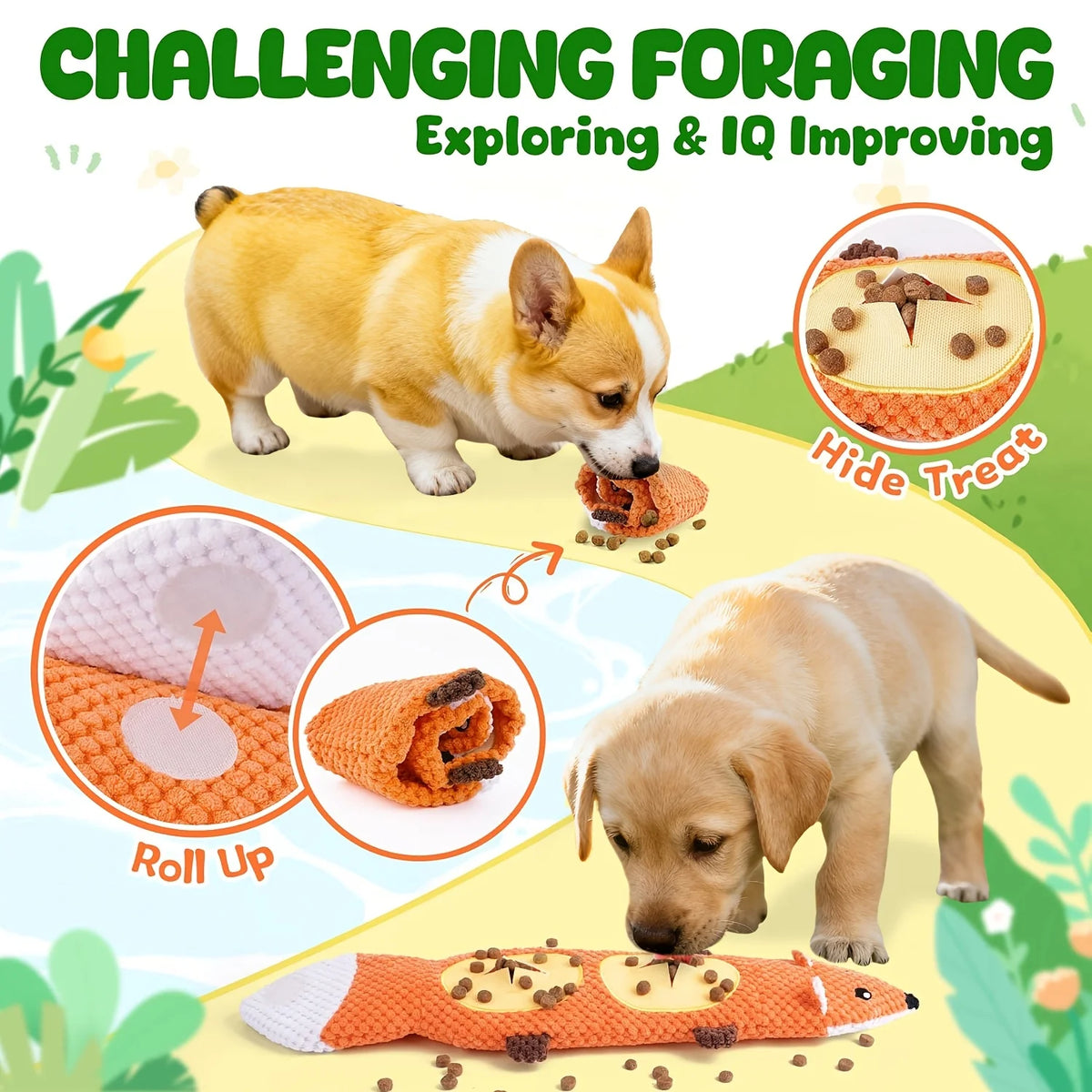 Interactive Squeaky Plush Dog Toy for Treat Hiding