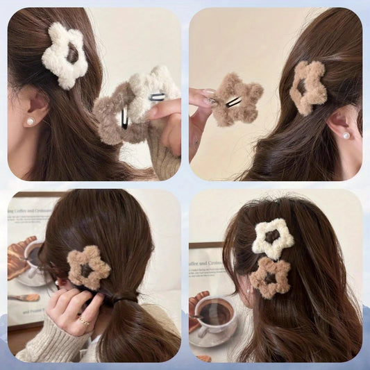 Creamy Plush Star Hair Clips for Women