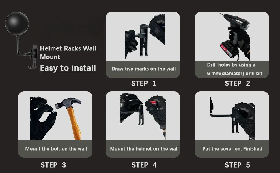 180° Rotating Wall-Mounted Helmet Rack for Motorcycle and Sports Gear