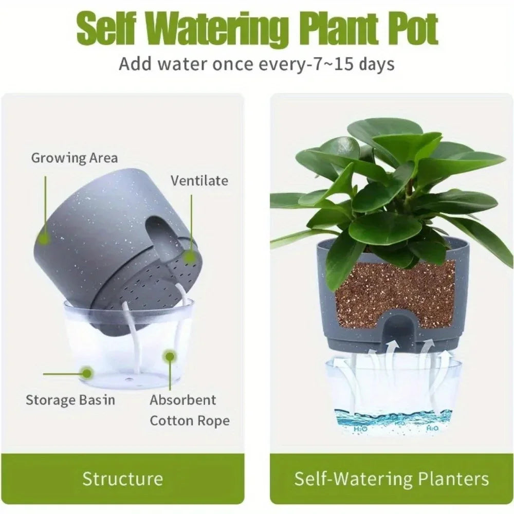 Self Watering Flower Pot Set Double Layer Hydroponic Plant Planter