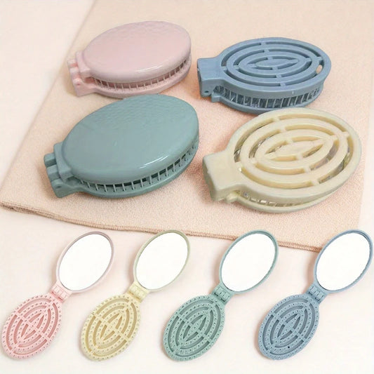 Foldable Travel Hair Brush with Built-in Mirror