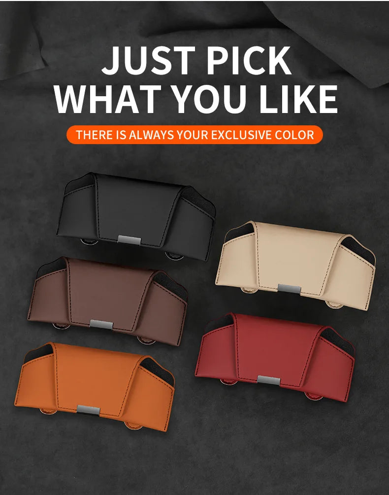 Leather Car Sun Visor Sunglasses and Eyeglasses Holder Case - 15