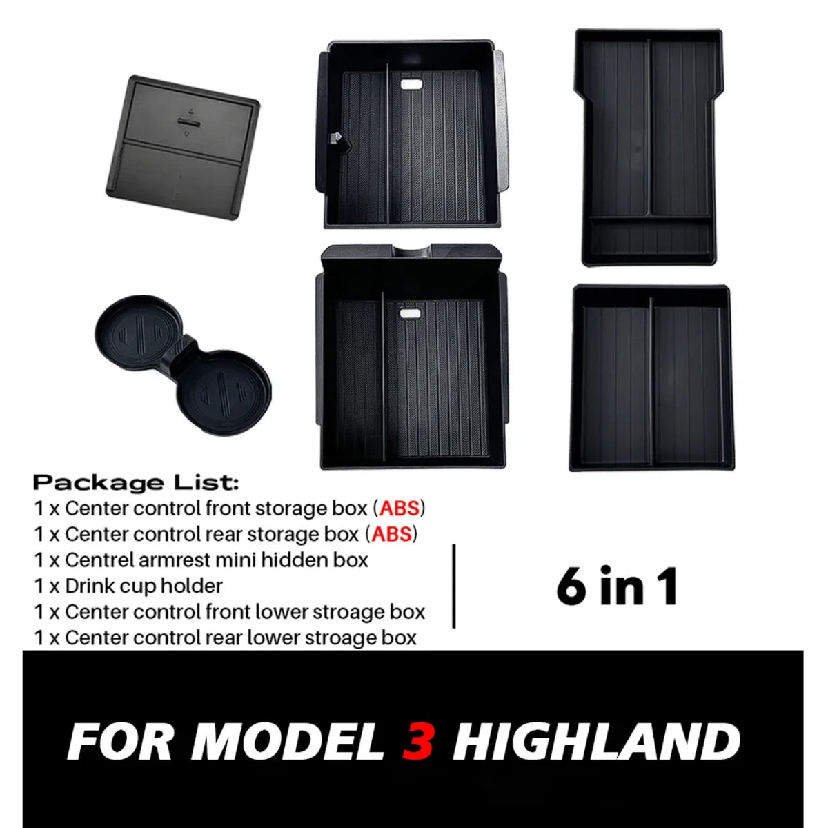 Center Console Organizer Tray Set for Model 3 Highland