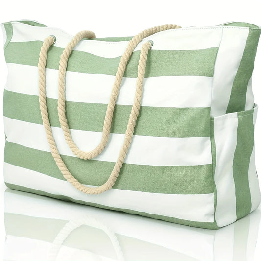 Waterproof Striped Beach Tote Bag for Travel and Vacation