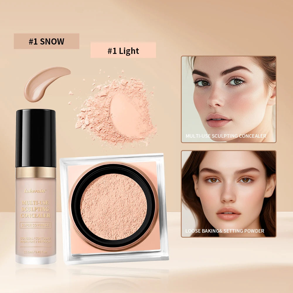 Face Makeup Concealer and Setting Powder Duo Set - 10