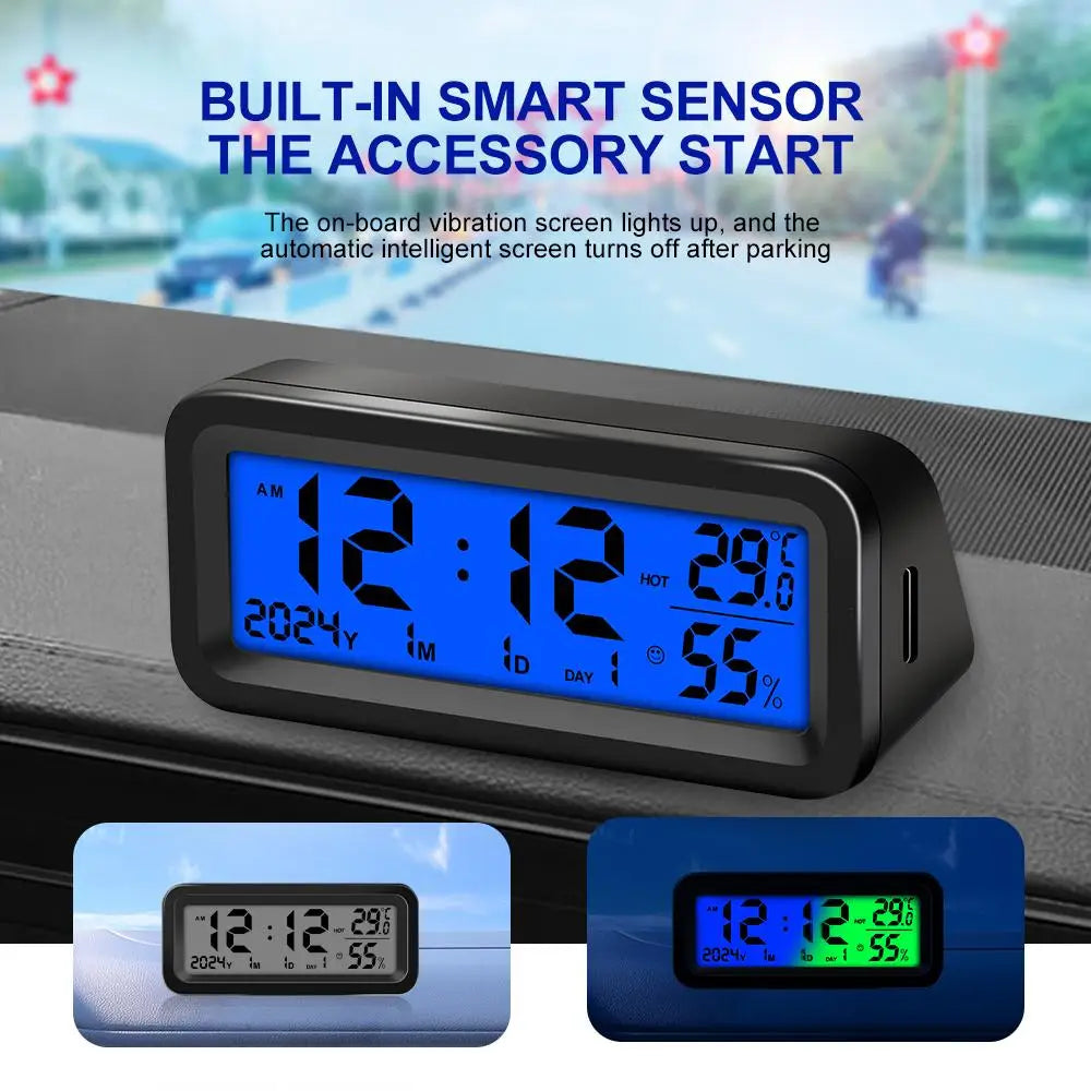 Solar Powered Digital Car Dashboard Clock with Temperature and Humidity