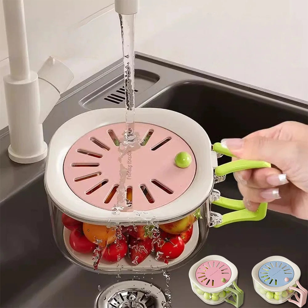 Multifunctional 2-in-1 Vegetable and Fruit Drain Basket with Lid - 1