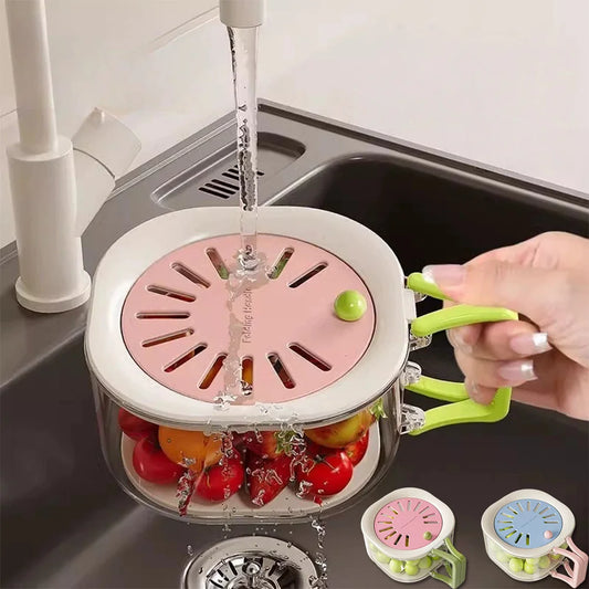 Multifunctional 2-in-1 Vegetable and Fruit Drain Basket with Lid