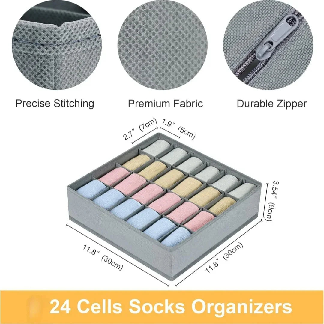 Foldable 24-Compartment Drawer Organizer for Underwear and Socks