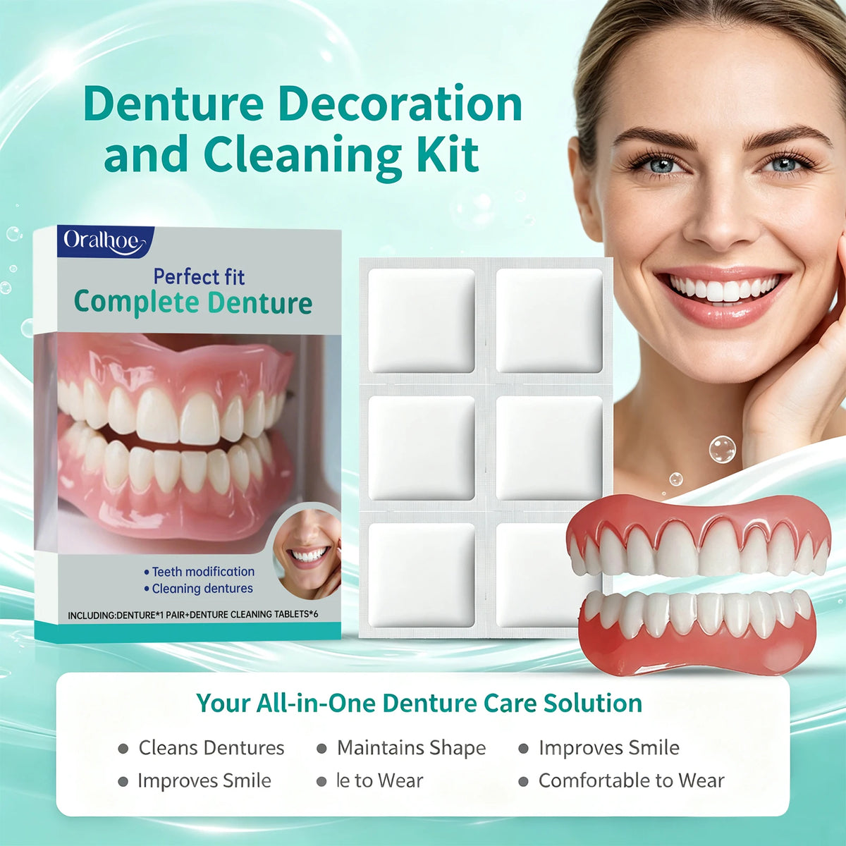 Cosmetic Denture Kit for Covering Missing or Stained Teeth