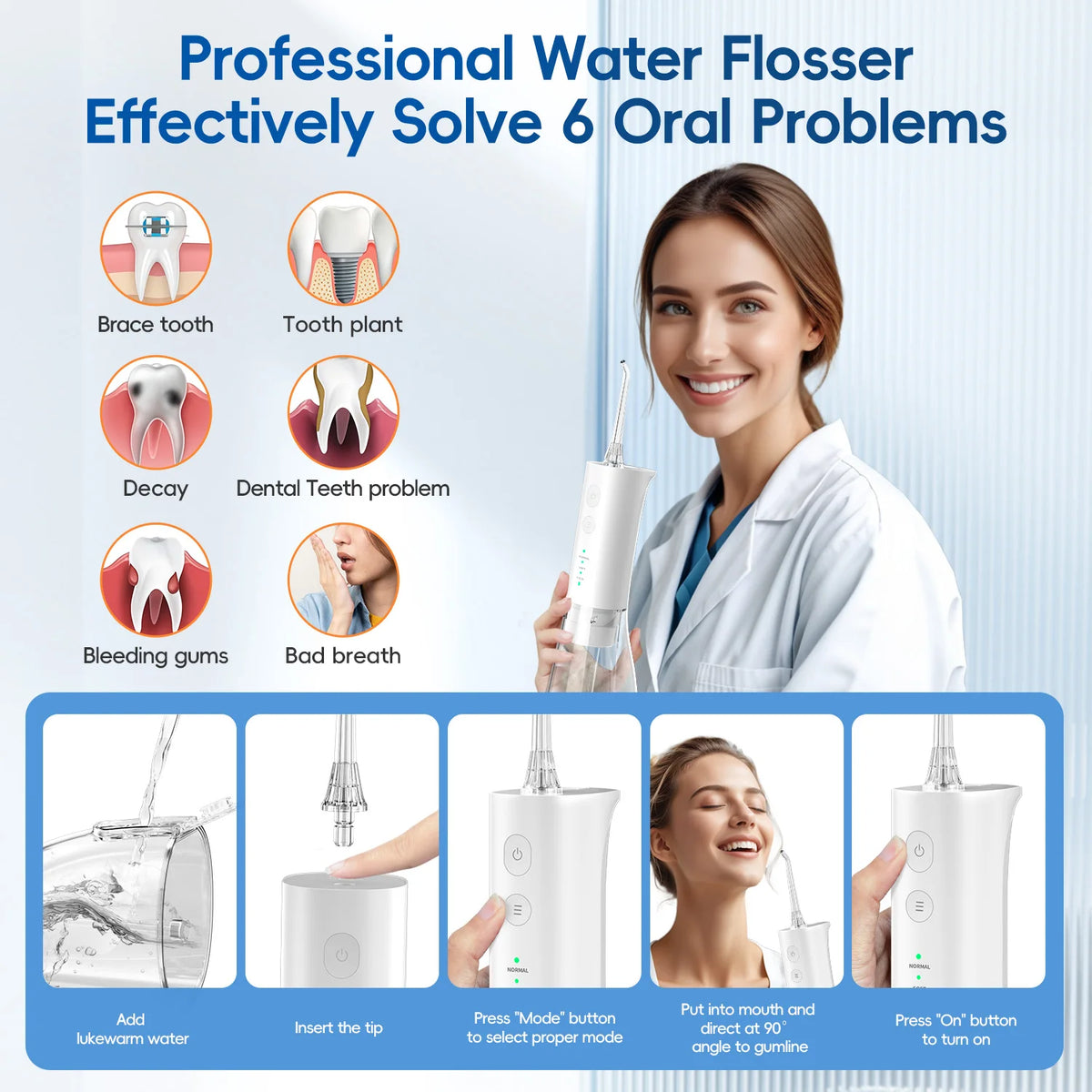 Portable Rechargeable Oral Water Flosser for Deep Teeth Cleaning