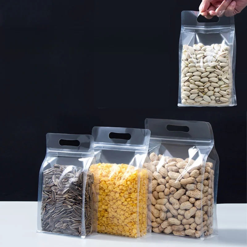 10 Pack Transparent Stand Up Ziplock Bags Portable Food Storage Pouches - 7