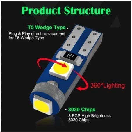 T5 LED Dashboard and Interior Indicator Light Bulbs