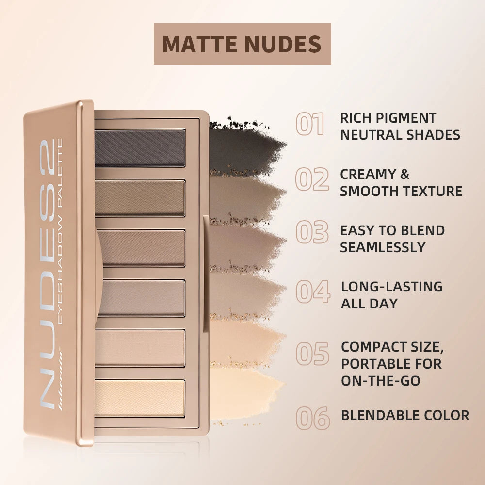 6-Color Nude Eyeshadow Palette with Makeup Brushes - 3