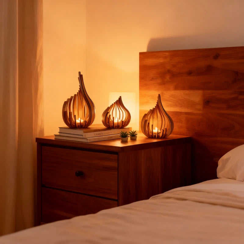 Wooden Flame-Shaped Decorative Candle Holder - 3