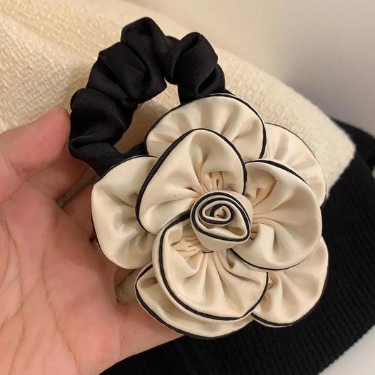 Elegant Floral Camellia Hair Scrunchie for Women