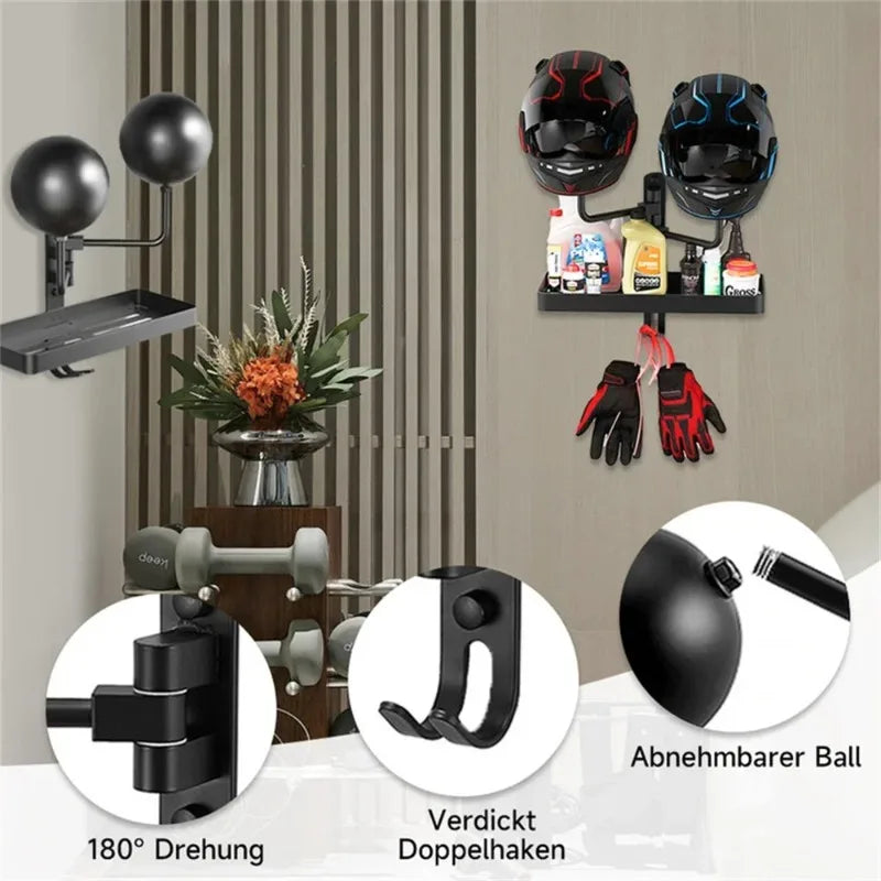 Wall-Mounted Rotating Helmet Holder and Storage Rack