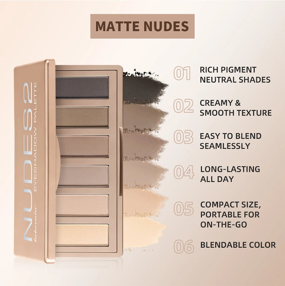 6-Color Nude Eyeshadow Palette with Makeup Brushes