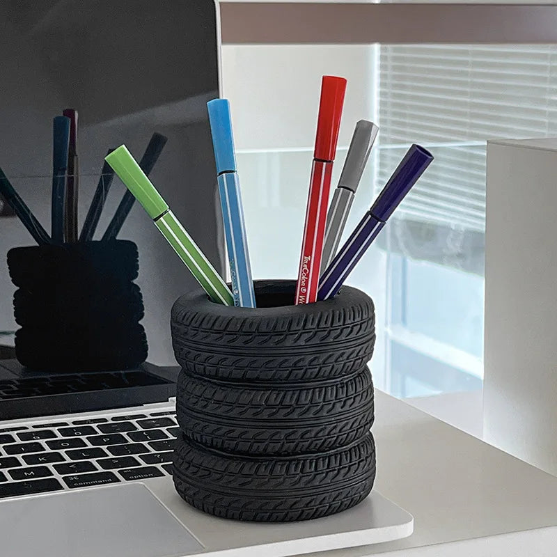 Creative Tyre Shape Desktop Pen Holder and Stationery Organizer - 7