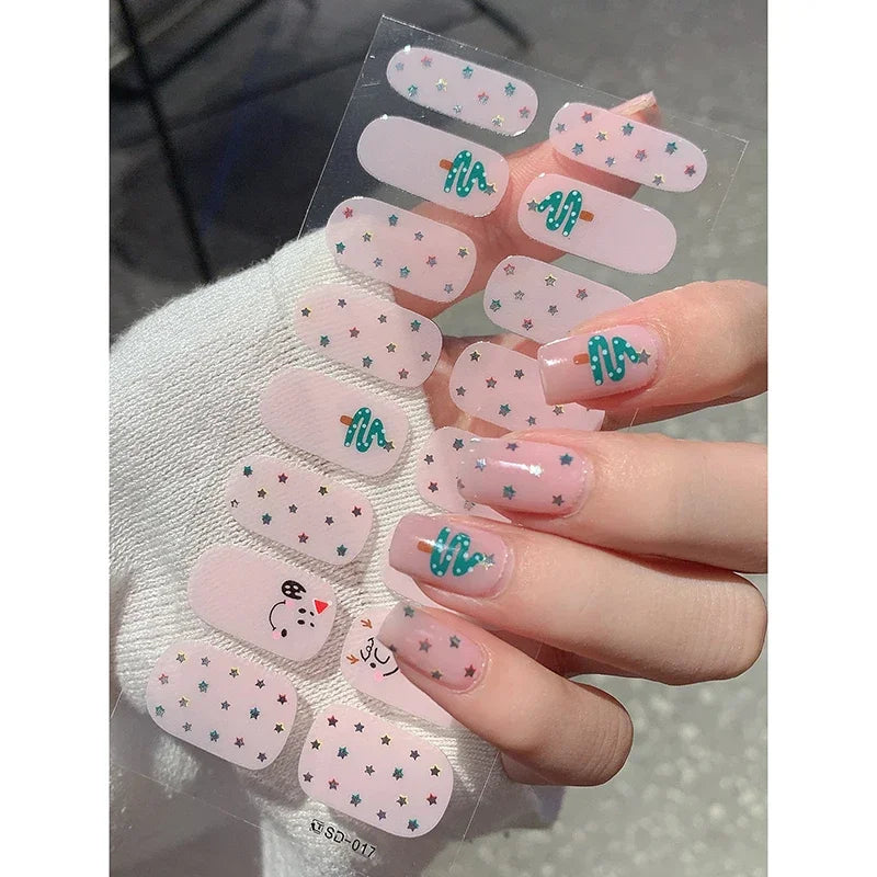 Christmas Semi-Cured Gel Nail Wraps with Winter Snowflake Designs - 17