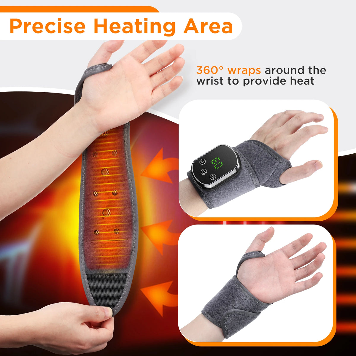 Heated Cordless Wrist Support Massager with 3 Vibration Modes