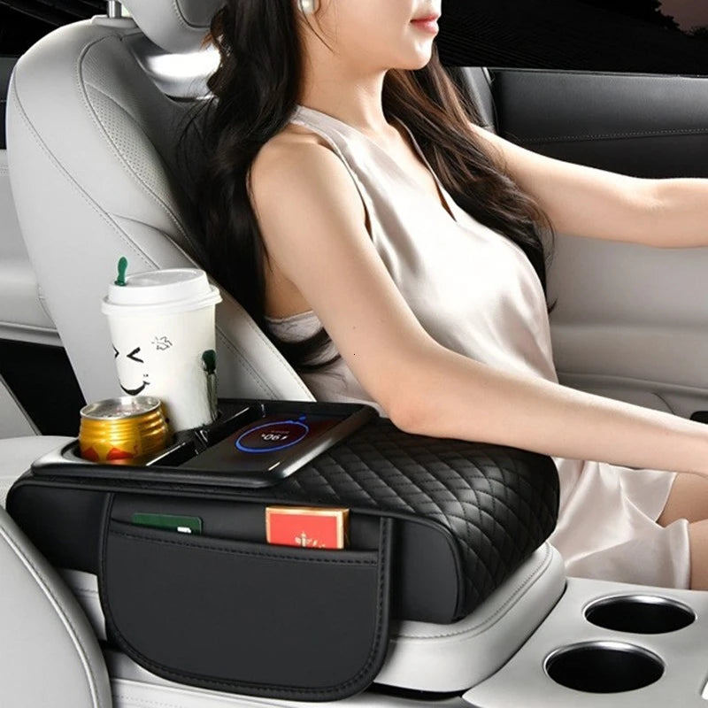 Wireless Charging Car Armrest Storage Box and Height Pad - 1