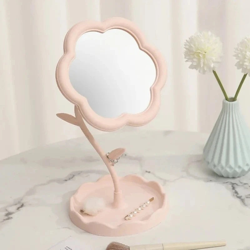 Sunflower Vanity Makeup Mirror with Storage Tray Desktop Swivel Mirror