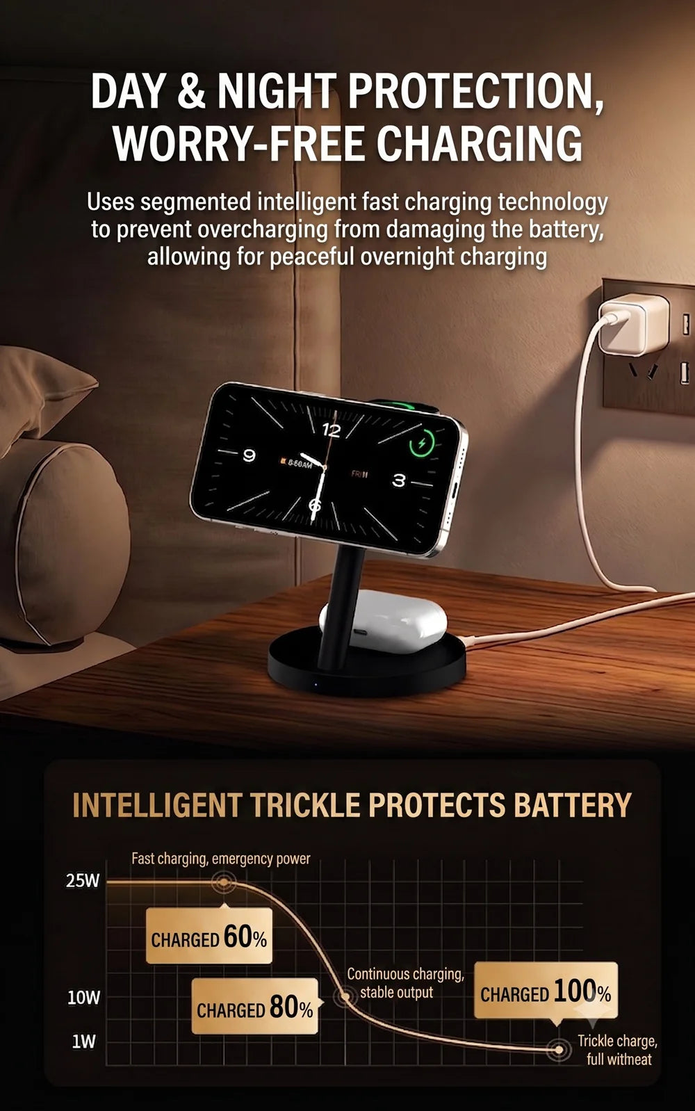 3-in-1 Magnetic Fast Wireless Charging Stand for Phone Watch and Earbuds - 13