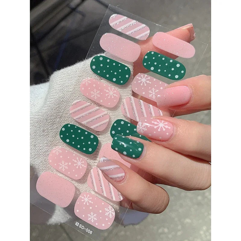 Christmas Semi-Cured Gel Nail Wraps with Winter Snowflake Designs - 15