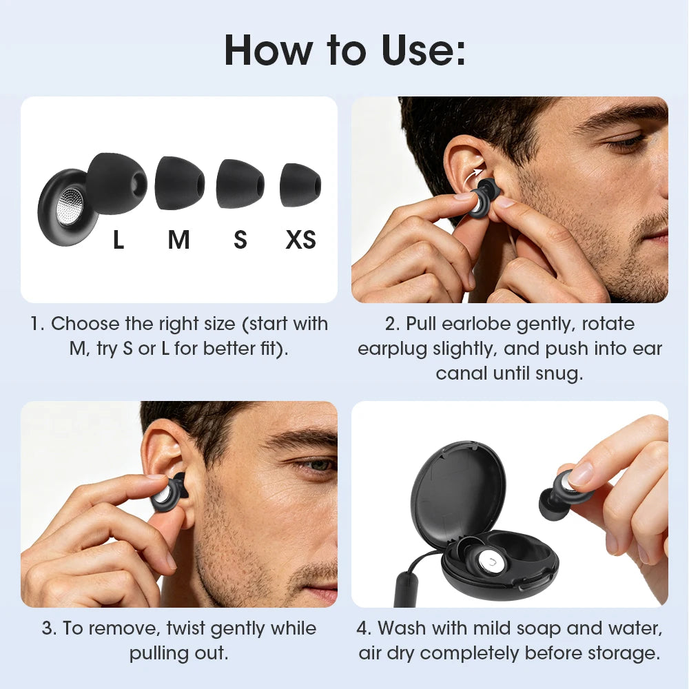 Reusable Noise Cancelling Silicone Ear Plugs for Sleeping
