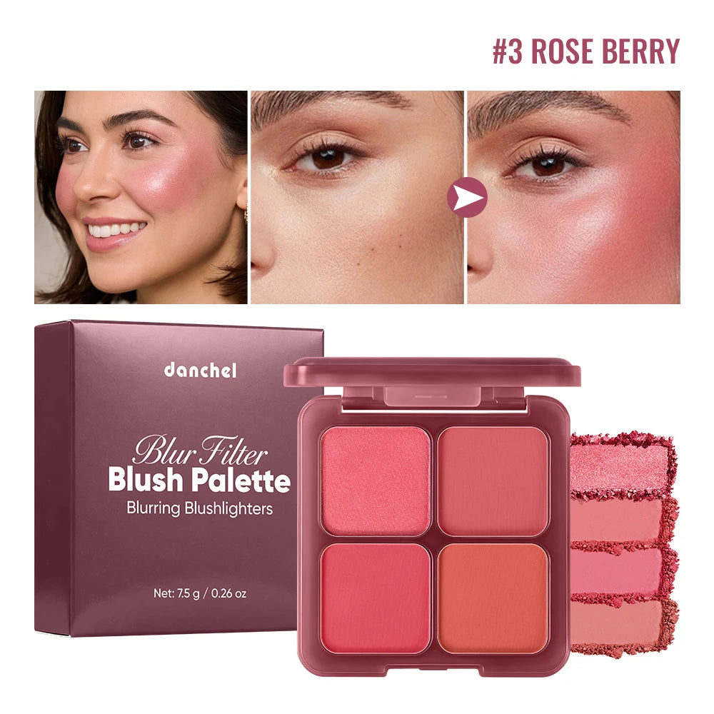 4-Shade Matte and Shimmer Blush Palette for Radiant Cheek Makeup - 1
